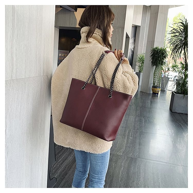 Leather Tote Strap Bag Chain Faux