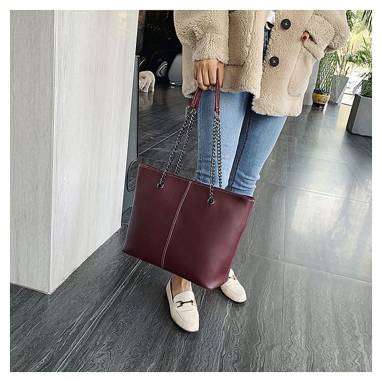 Leather Tote Strap Bag Chain Faux