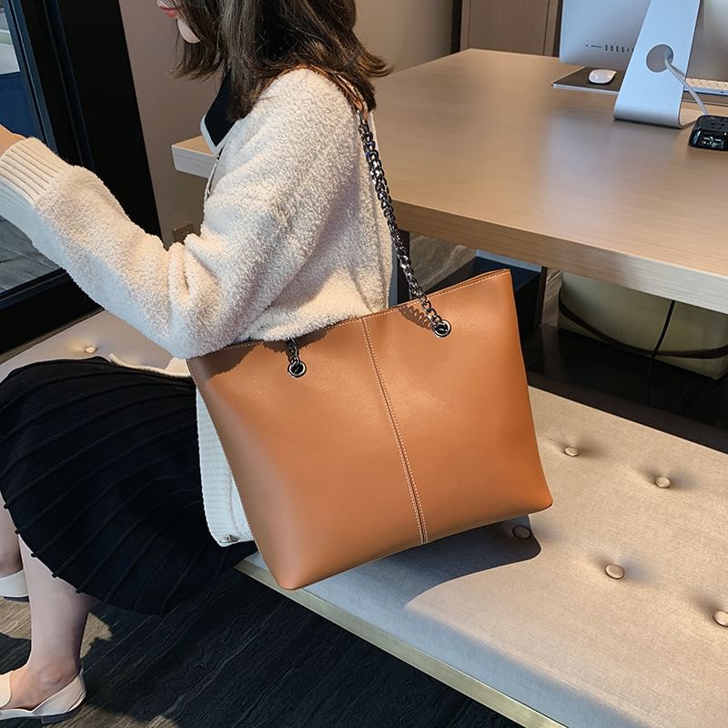 Leather Tote Strap Bag Chain Faux