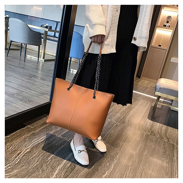 Leather Tote Strap Bag Chain Faux