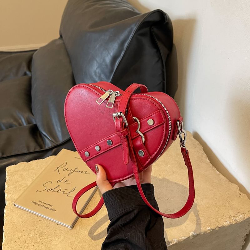 Heart Faux Crossbody Leather Bag