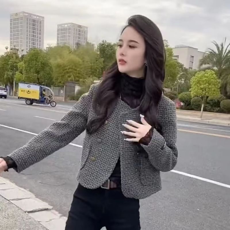 Double Breasted Tweed Crop Jacket