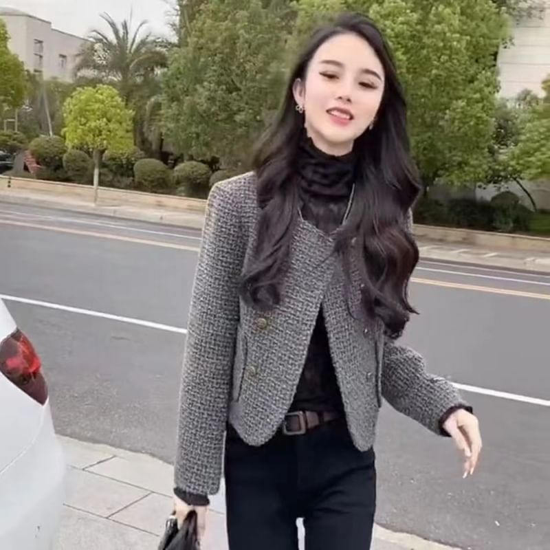 Double Breasted Tweed Crop Jacket