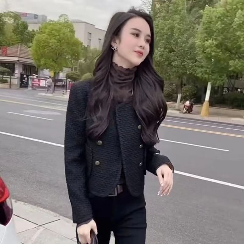 Double Breasted Tweed Crop Jacket