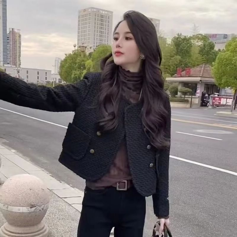 Double Breasted Tweed Crop Jacket