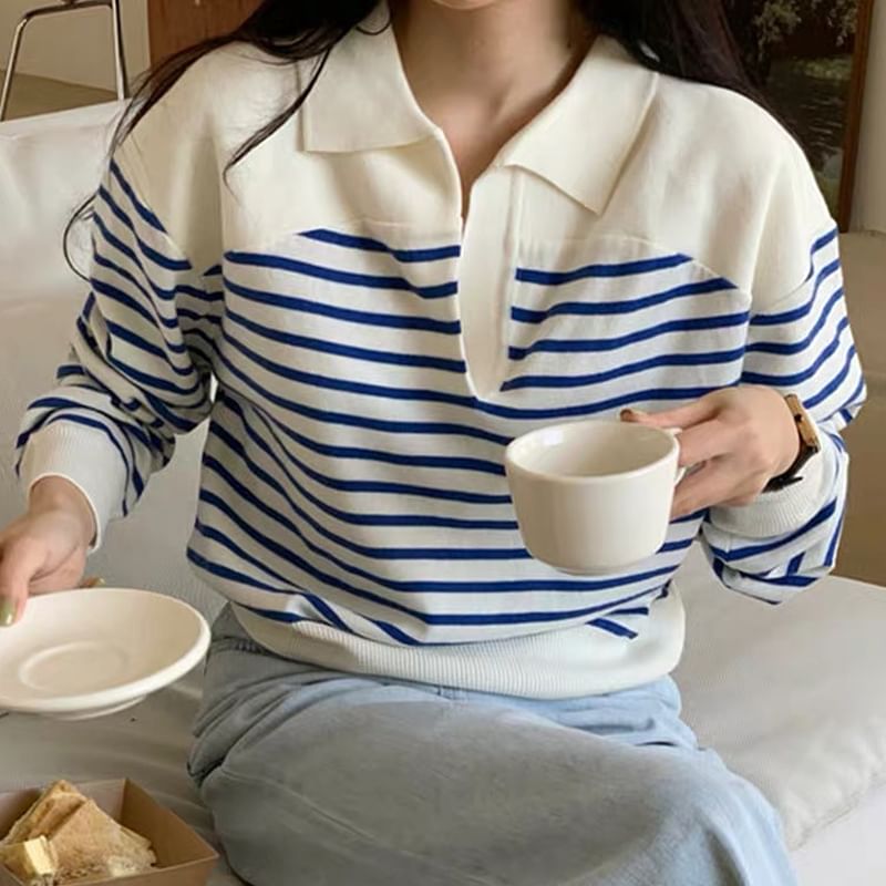 Collar Striped Sweater