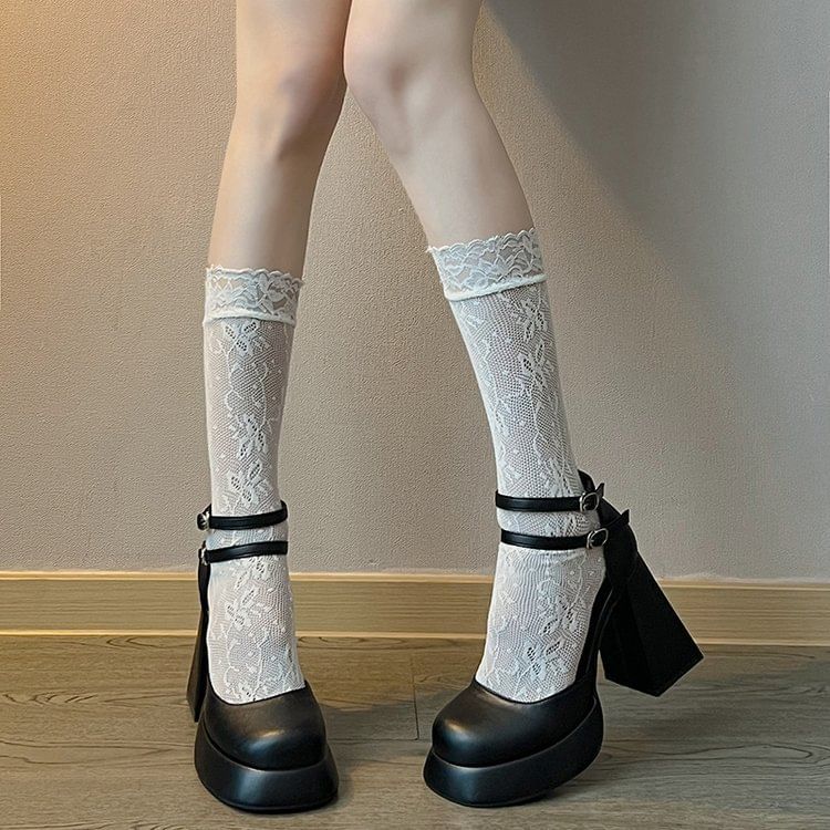 Ankle Block Platform Pumps Strap Heel