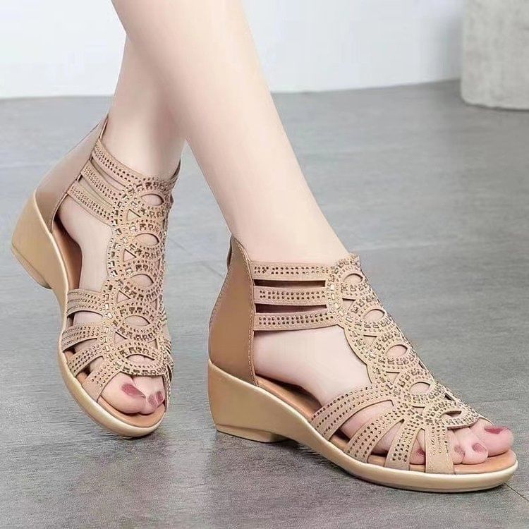Glitter Low-Heel Sandals Perforated