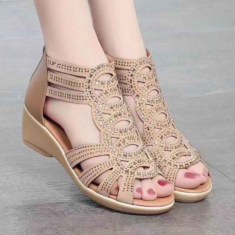Glitter Low-Heel Sandals Perforated