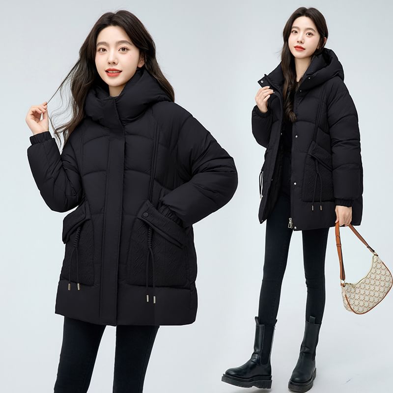 Plain Padded Hooded Zip Jacket