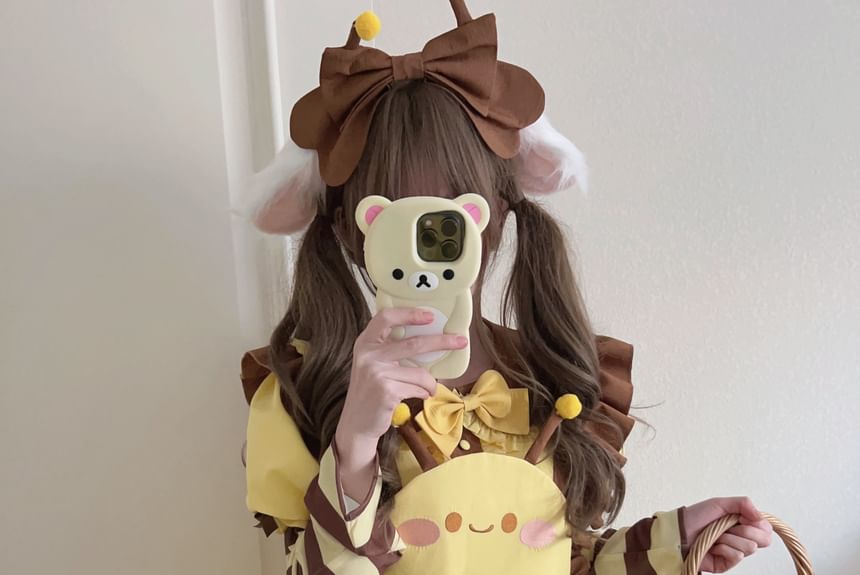 Short-Sleeve Bow Frill Trim Blouse / Bee Print A-Line Overall Dress / Jumper Shorts / Arm Sleeves / Bow / Underskirt / Headband / Set