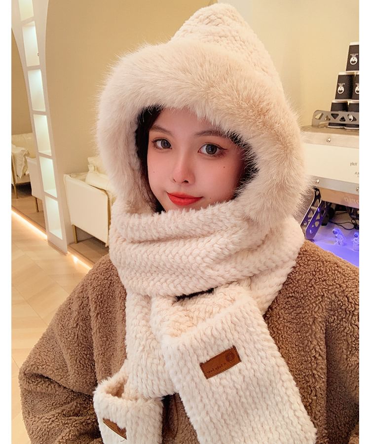 Hooded Mittens Chenille Scarf with