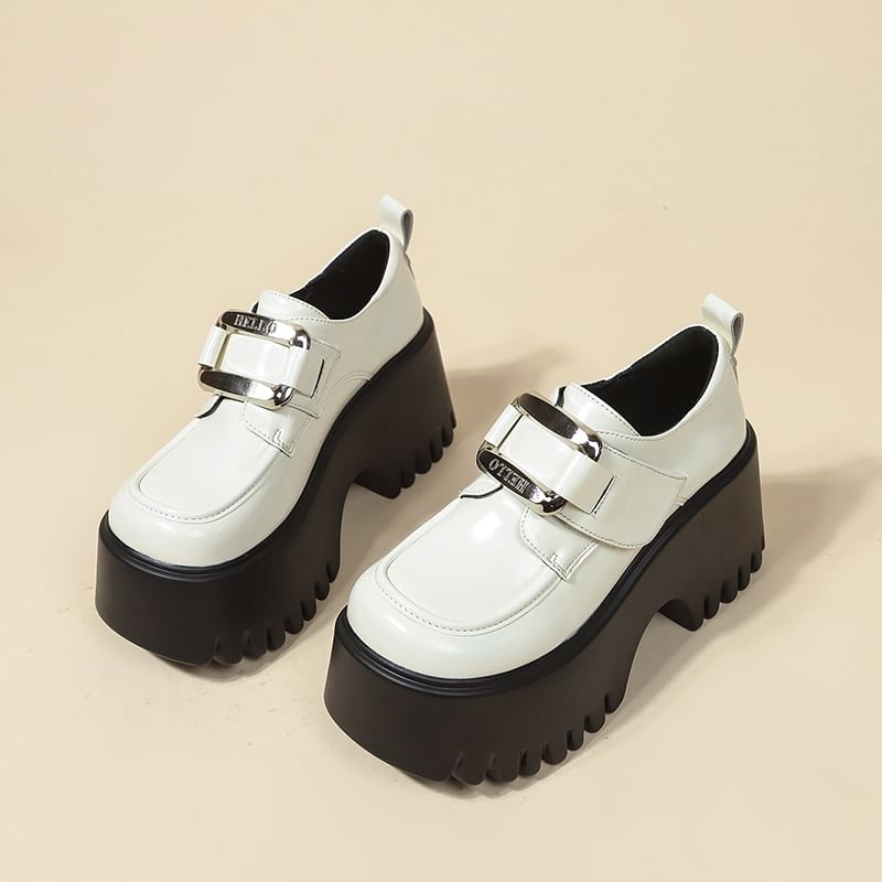 Strap Leather Loafers Buckled Patent Adhesive Platform