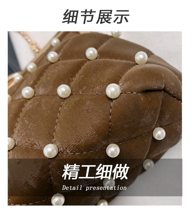 Pearl Strap Faux Chain Crossbody Bag