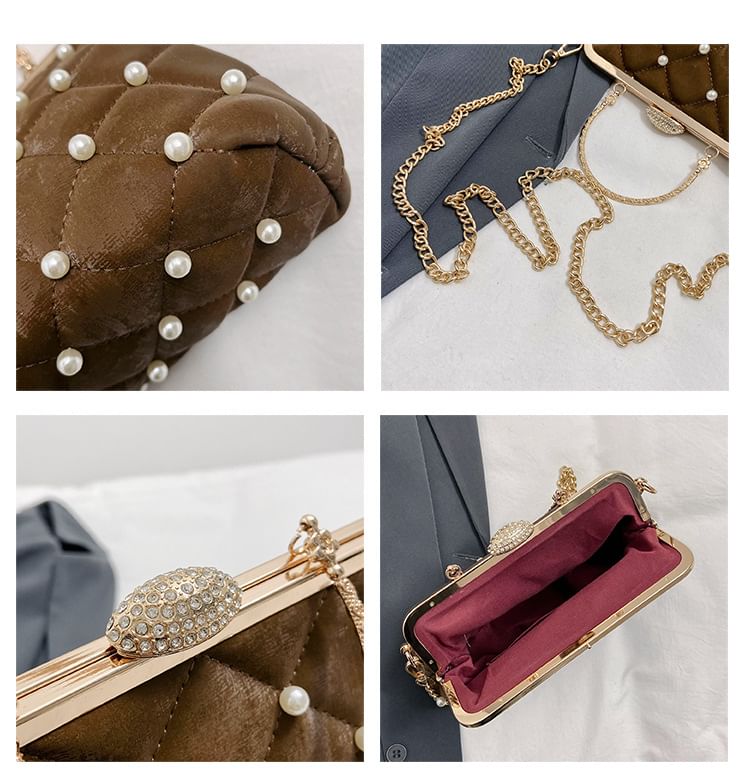 Pearl Strap Faux Chain Crossbody Bag