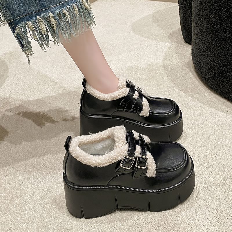 Wedge-Heel Loafers Fleece Trim