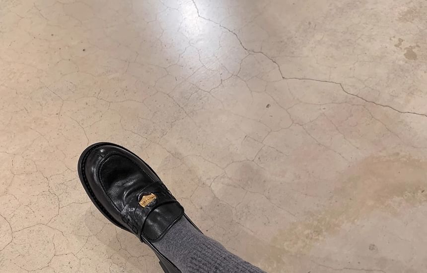 Faux Metal Leather Accent Loafers