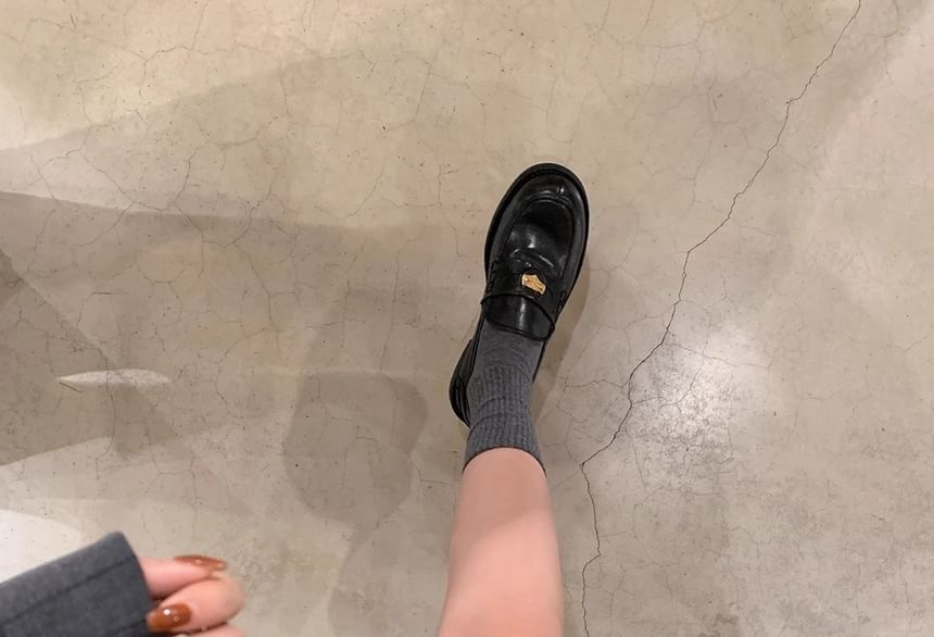 Faux Metal Leather Accent Loafers