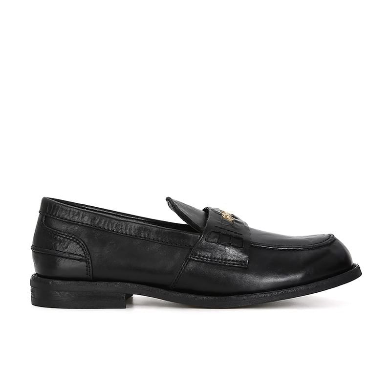 Faux Metal Leather Accent Loafers
