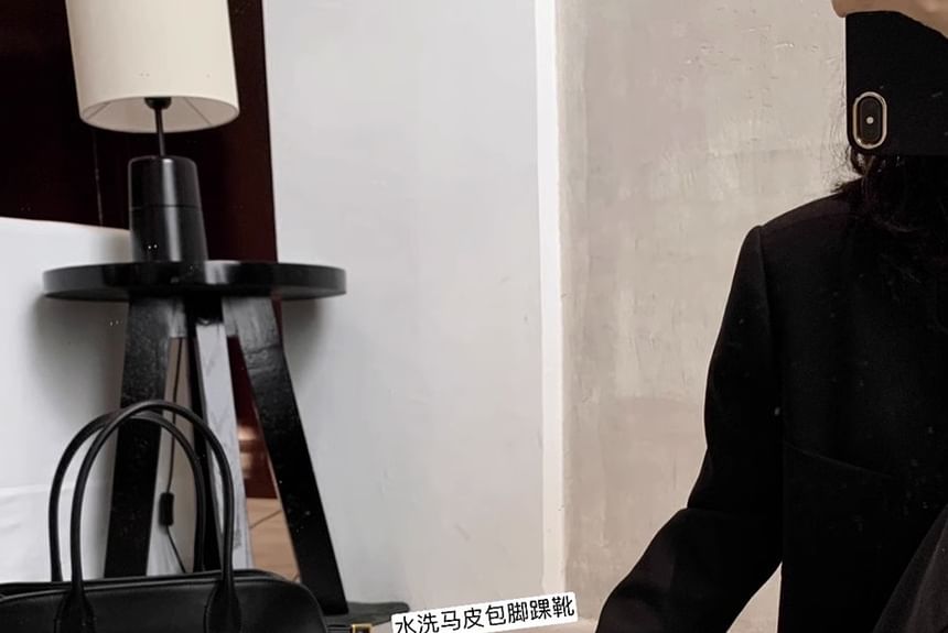 Genuine Leather Low-Heel Square Toe Short Boots