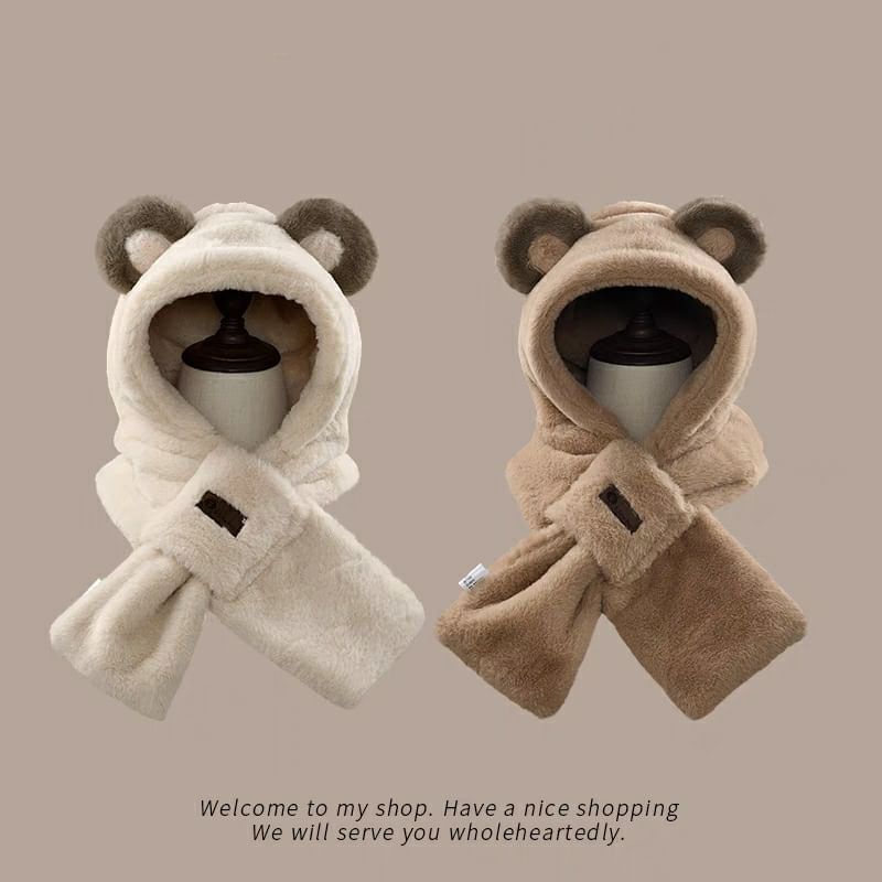 Scarfed Trapper Bear Ear Hat