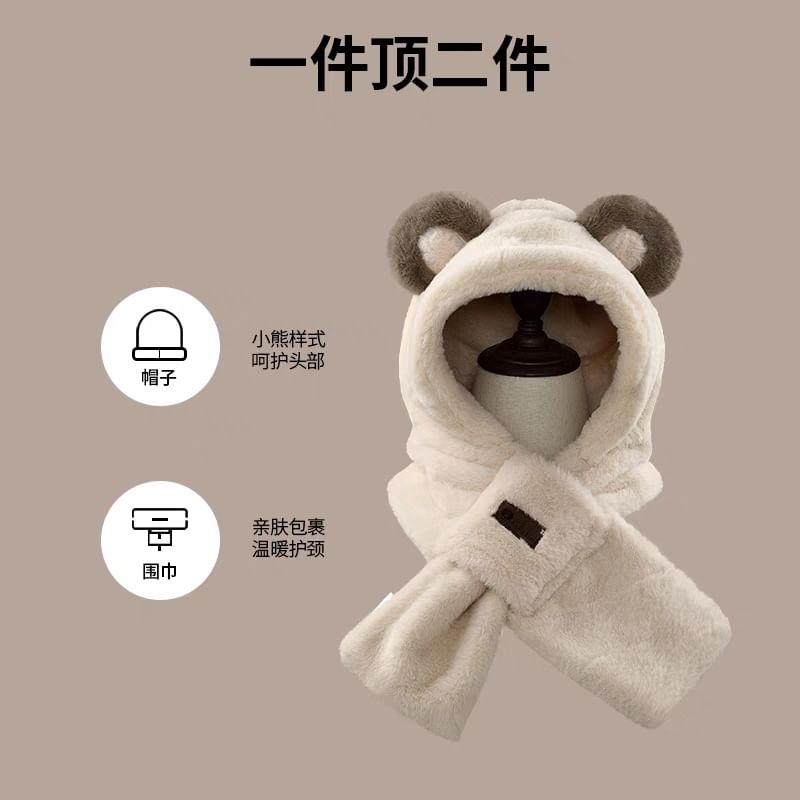 Scarfed Trapper Bear Ear Hat