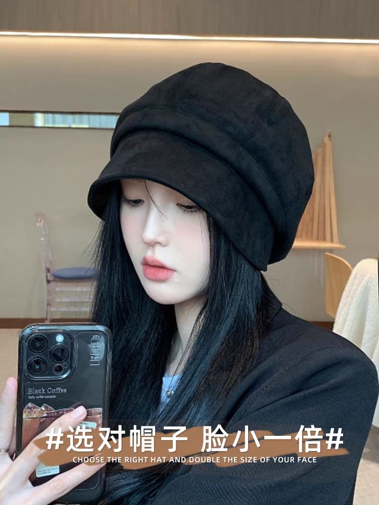 Cap Plain Leather Newsboy Faux