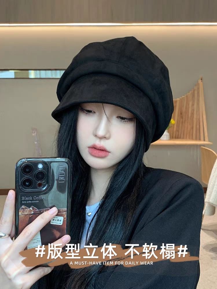 Cap Plain Leather Newsboy Faux