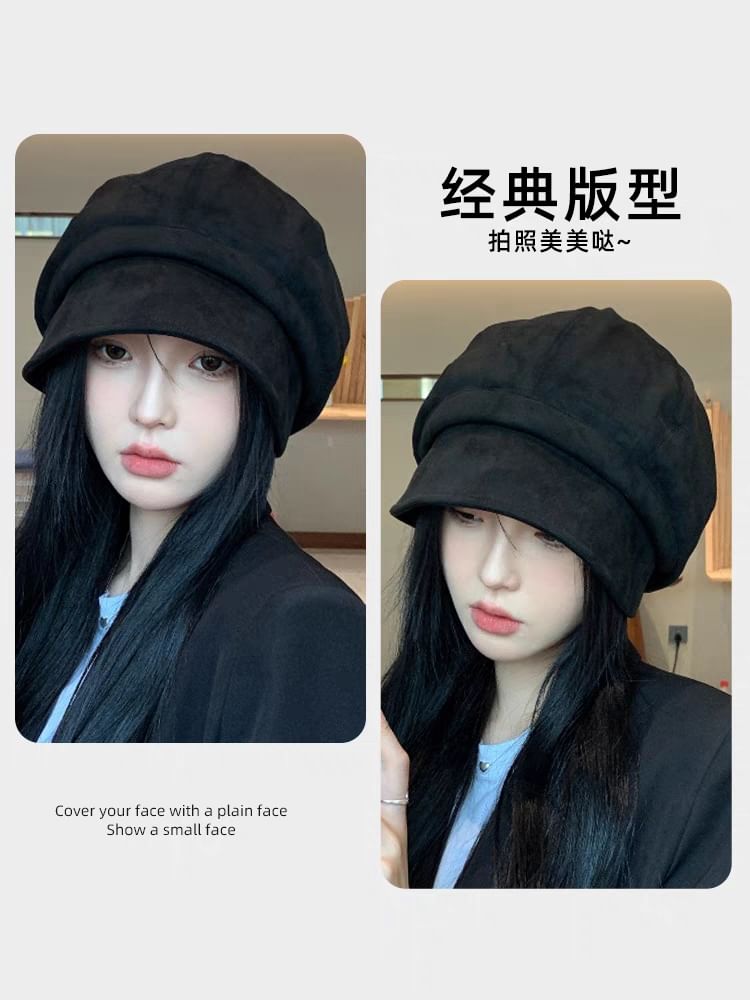 Cap Plain Leather Newsboy Faux