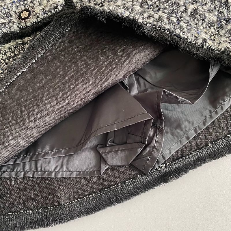 High Waist Tweed Mini A-Line Skirt