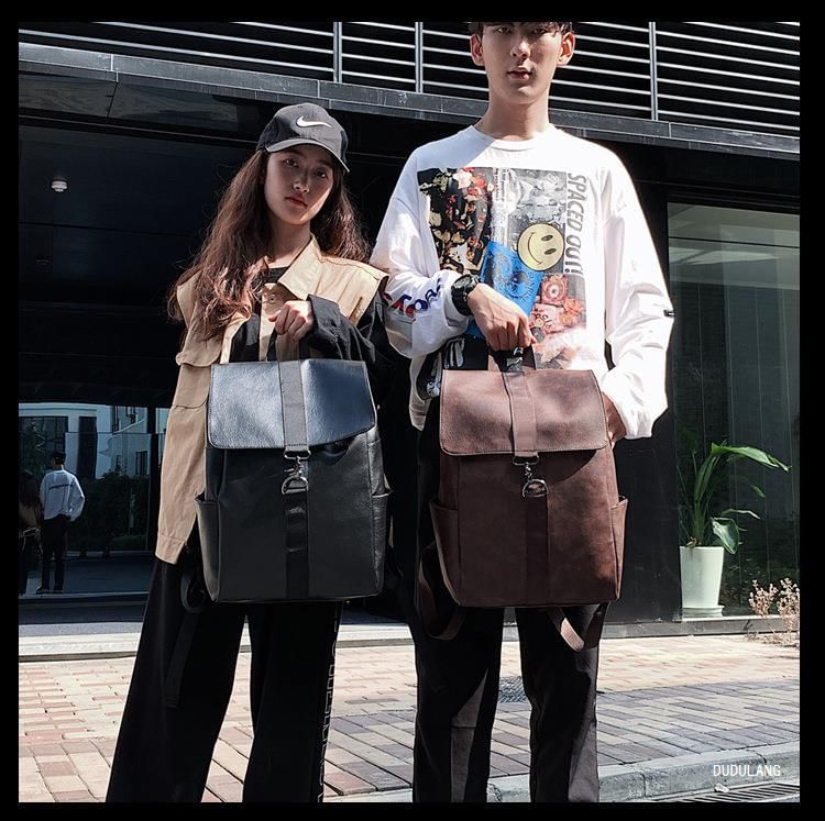 Faux Flap Backpack Leather