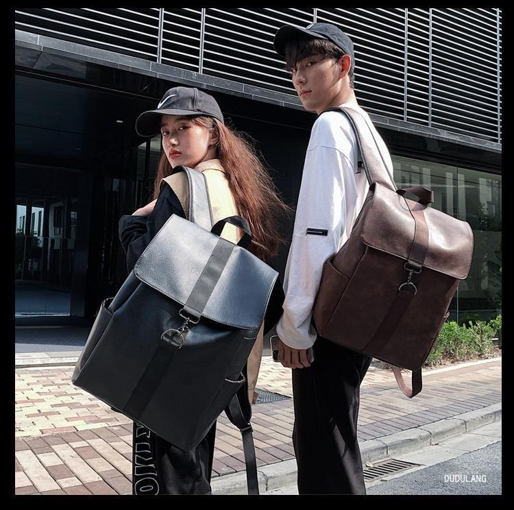 Faux Flap Backpack Leather