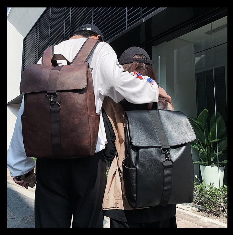 Faux Flap Backpack Leather