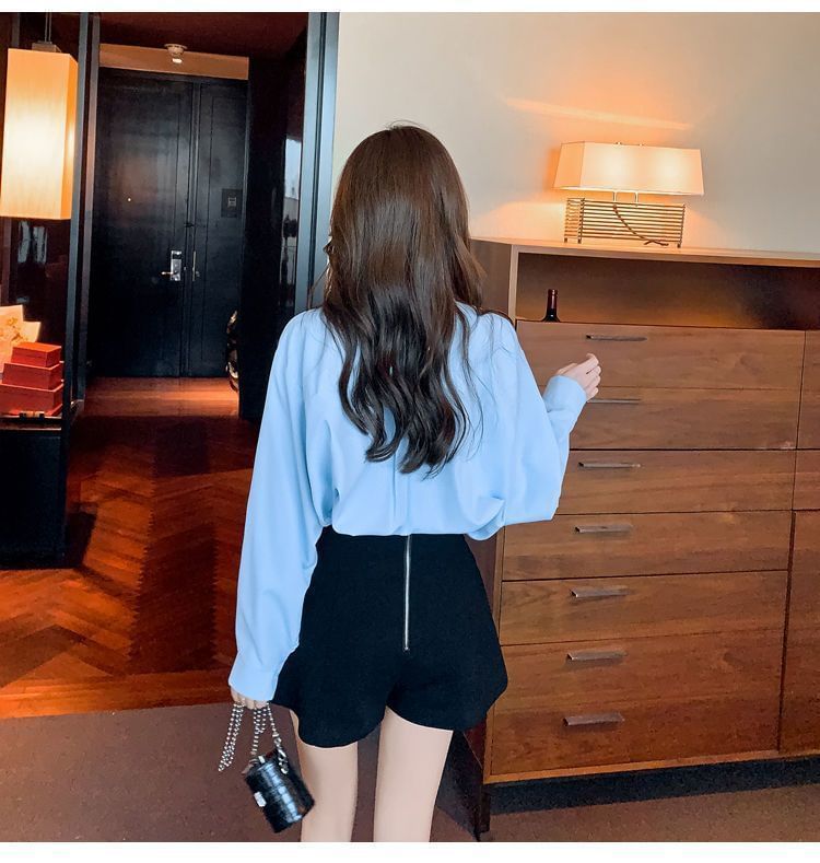 Plain Long-Sleeve Accent Shirt Bow