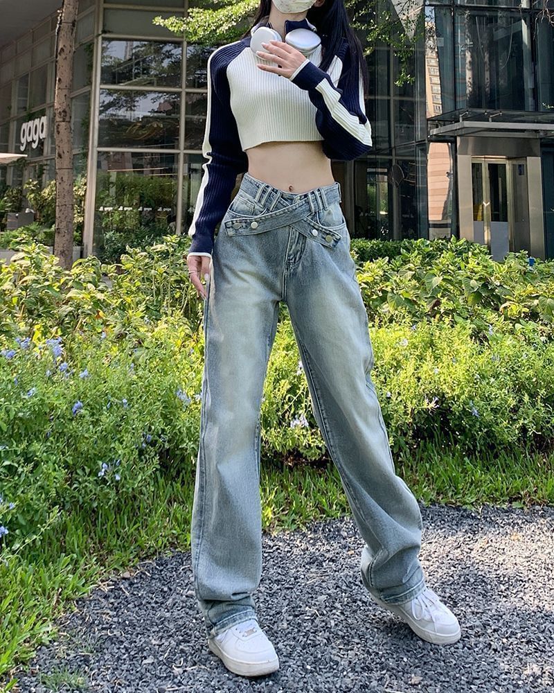 Fit Loose Mid Rise Jeans Washed