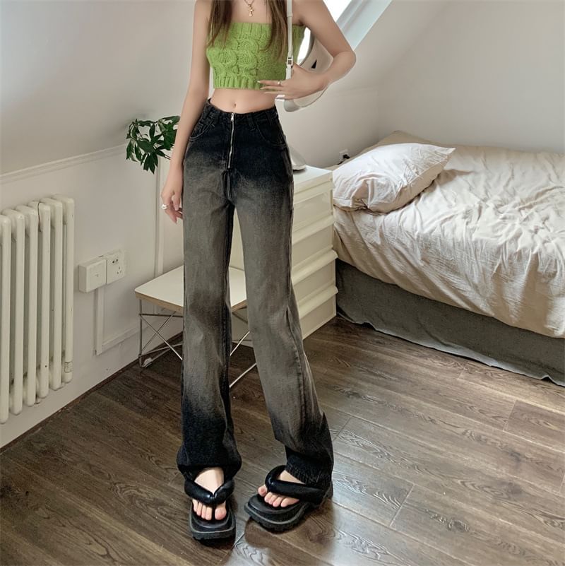 Jeans Gradient Washed Waist Fit High Loose