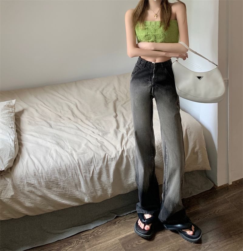 Jeans Gradient Washed Waist Fit High Loose