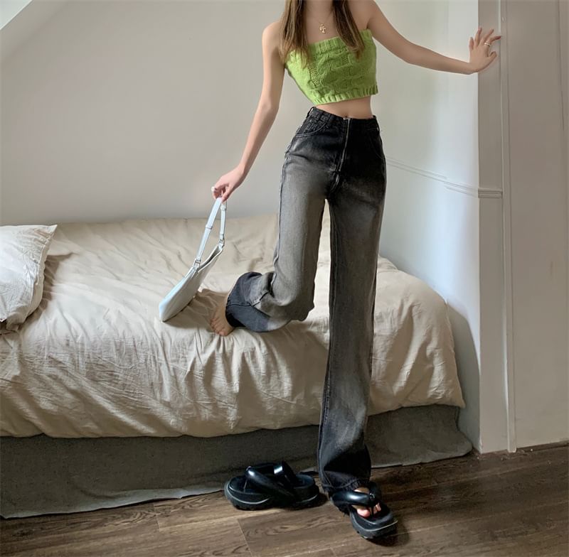 Jeans Gradient Washed Waist Fit High Loose