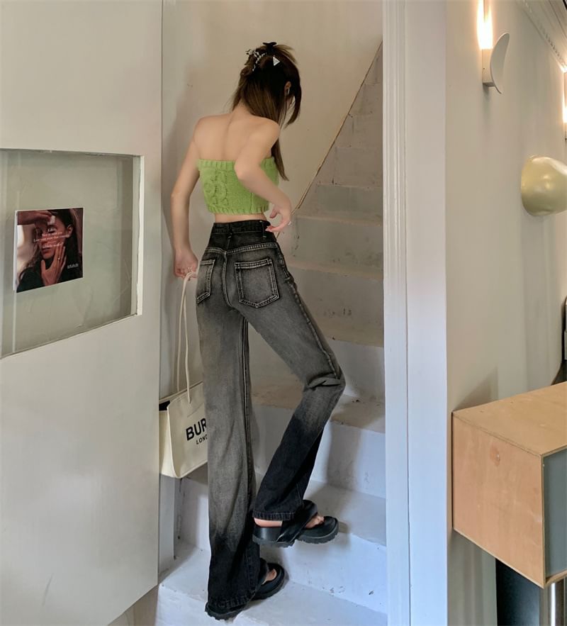 Jeans Gradient Washed Waist Fit High Loose