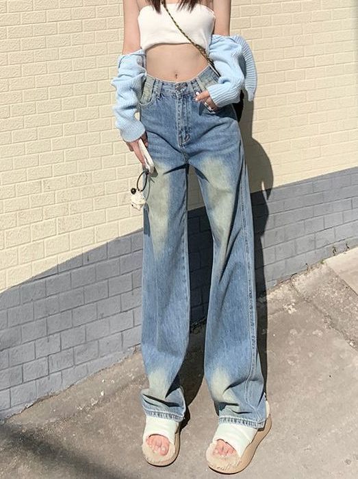 Leg Washed High Waist Jeans Wide