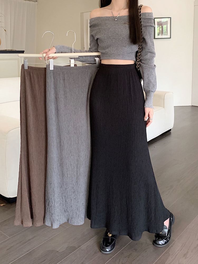 A-Line Waist Midi Plain Skirt Elastic