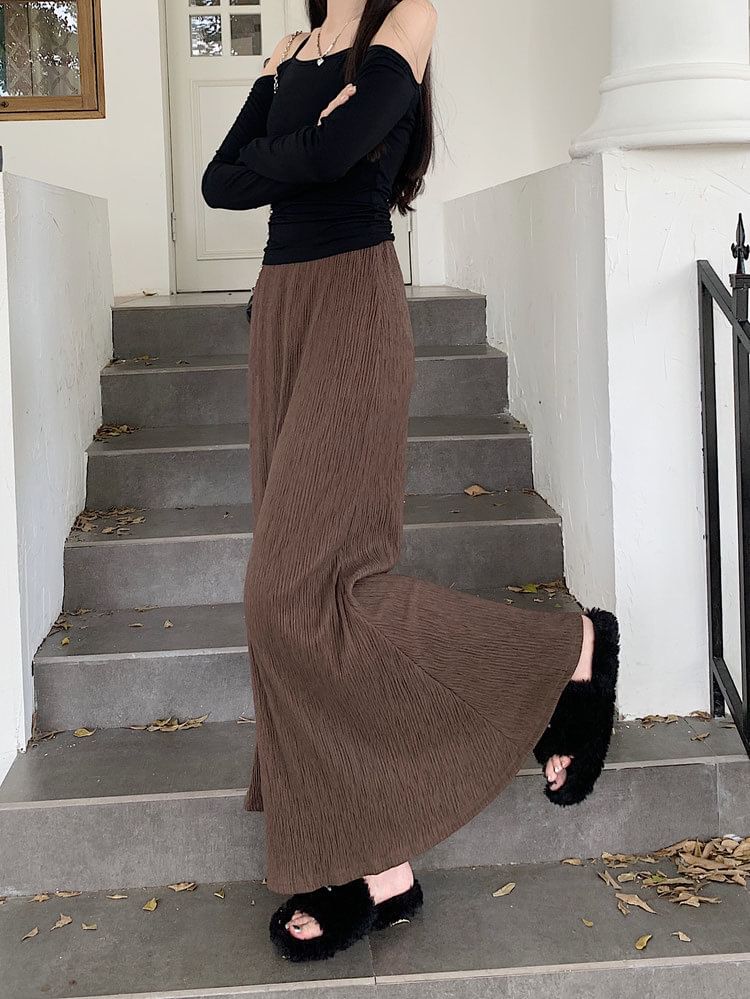 A-Line Waist Midi Plain Skirt Elastic