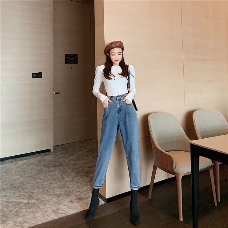 High Waist Crop Harem Jeans