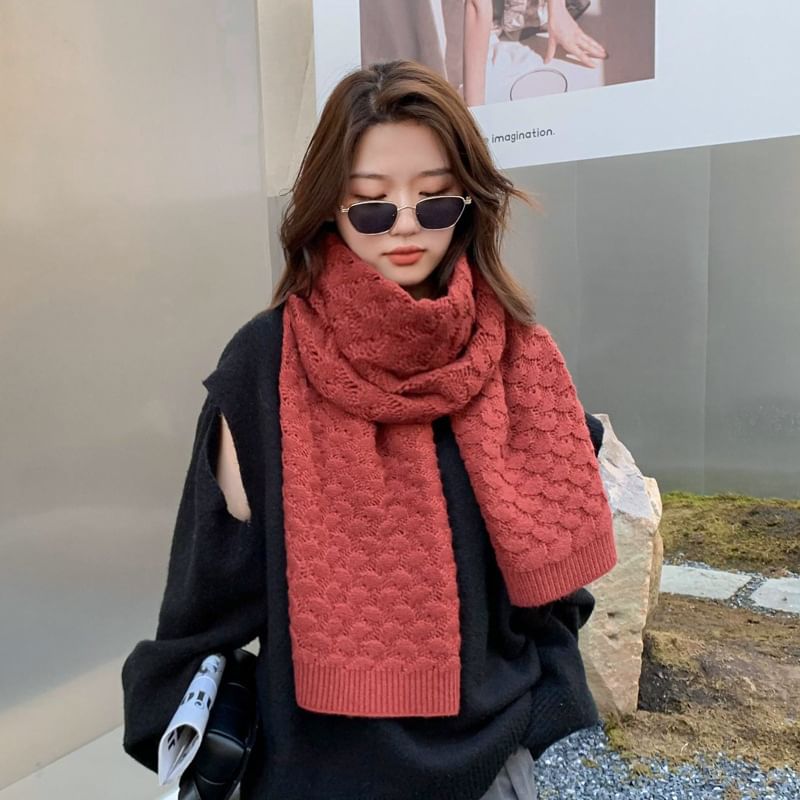 Knit Scarf Plain Pointelle