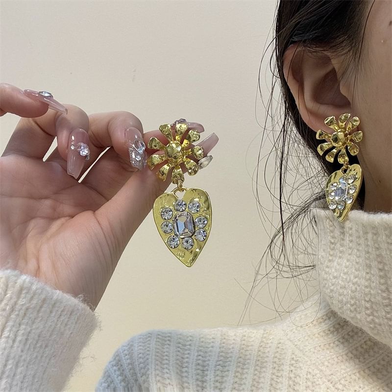 Heart Earring Rhinestone Drop