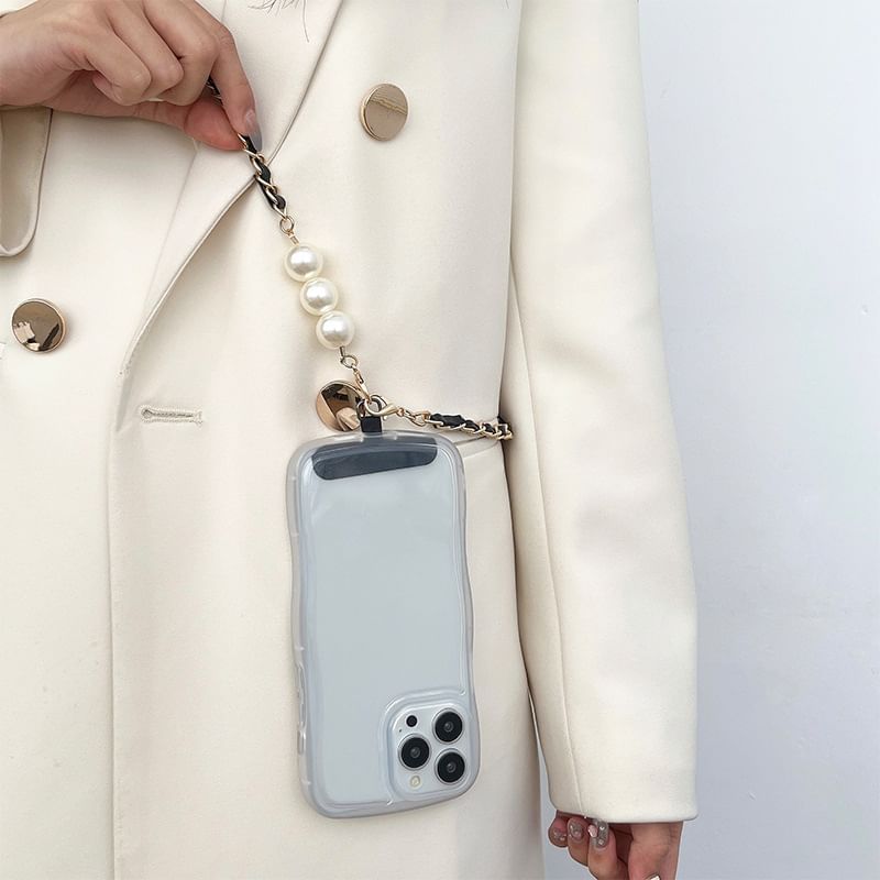 Leather Alloy Phone Pearl Lanyard Faux