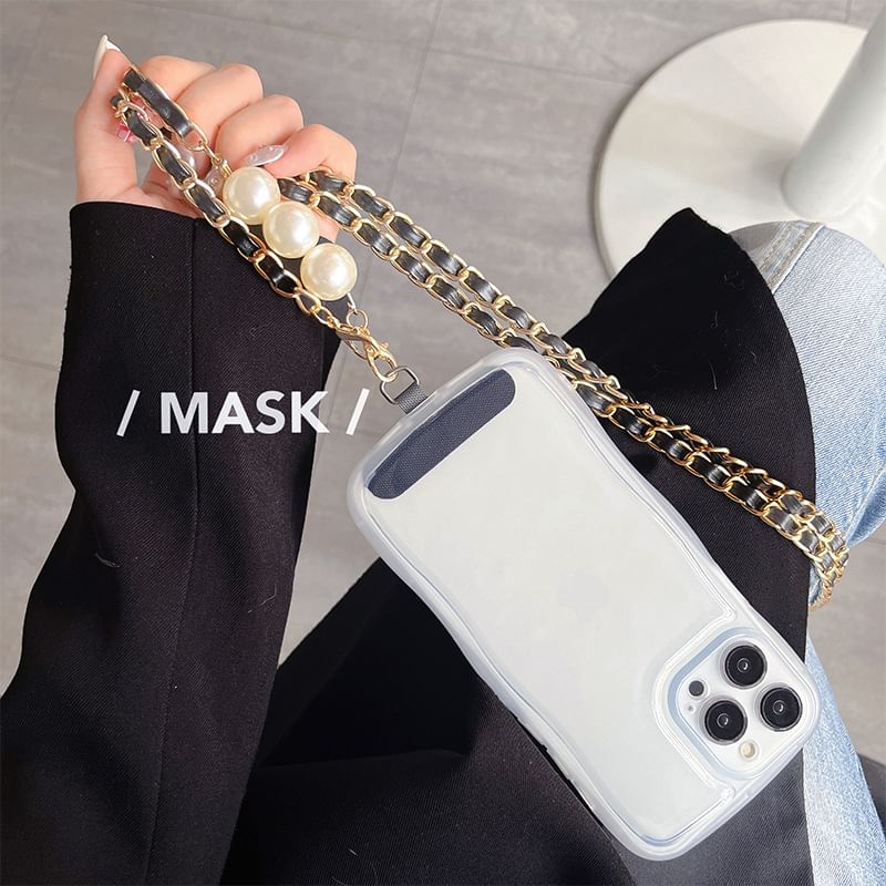 Leather Alloy Phone Pearl Lanyard Faux