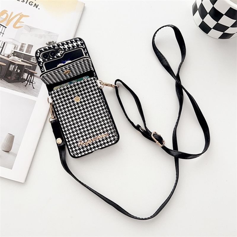 Lanyard Pearl Phone Cat Faux Case Houndstooth