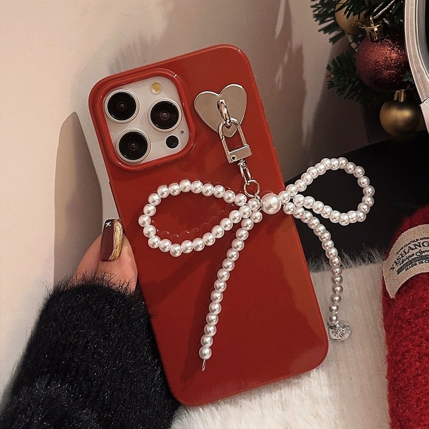 Faux Phone Bow Charm Pearl Case