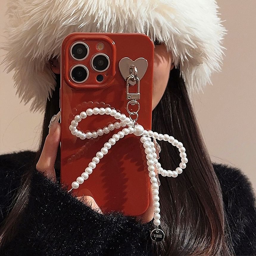 Faux Phone Bow Charm Pearl Case